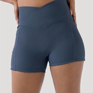 Popflex Crisscross Hourglass® Midi Shorts with Pockets (Ribbed) - Dark Navy